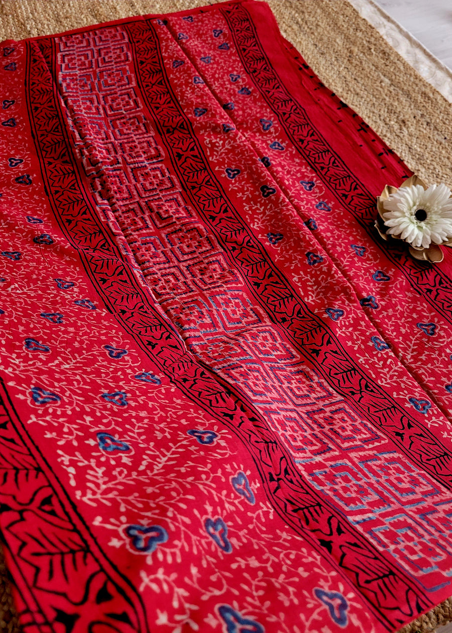Red Pure Cotton Saree- Jaipur