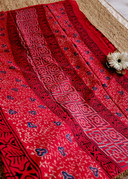 Red Pure Cotton Saree- Jaipur