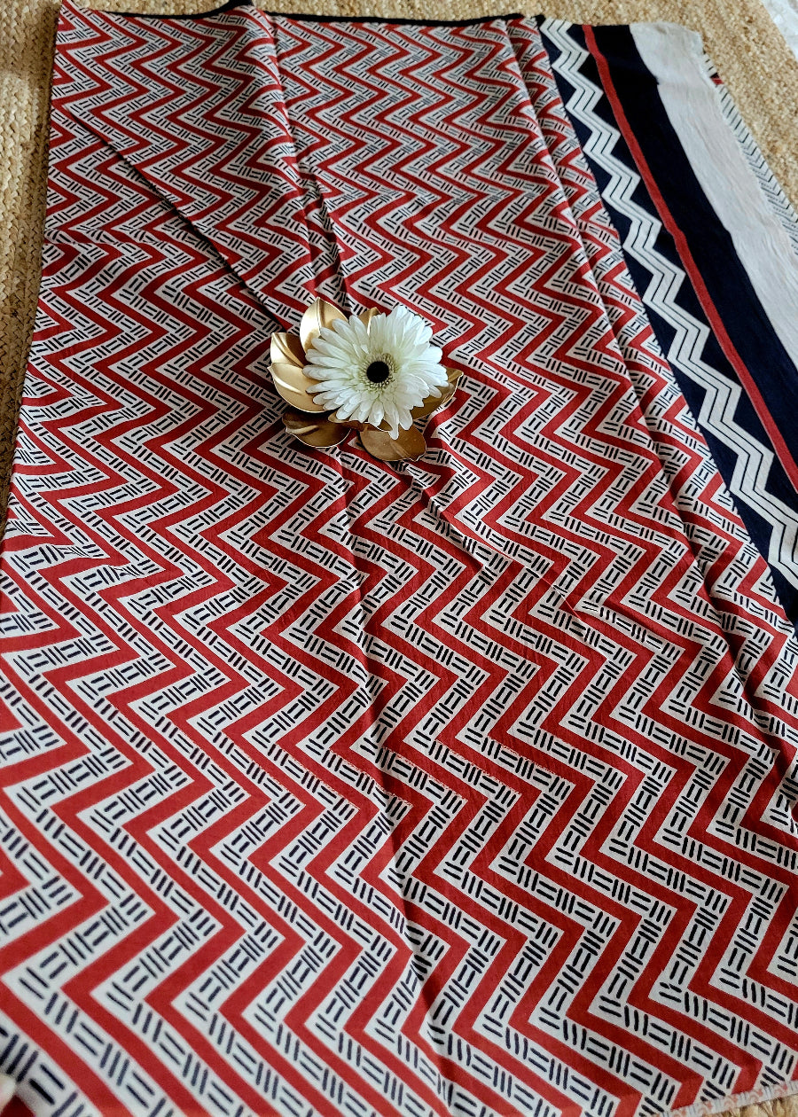 Black And Red Pure cotton Saree- Jaipur