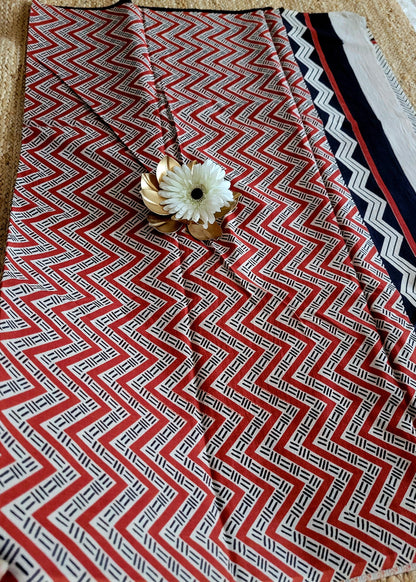 Black And Red Pure cotton Saree- Jaipur