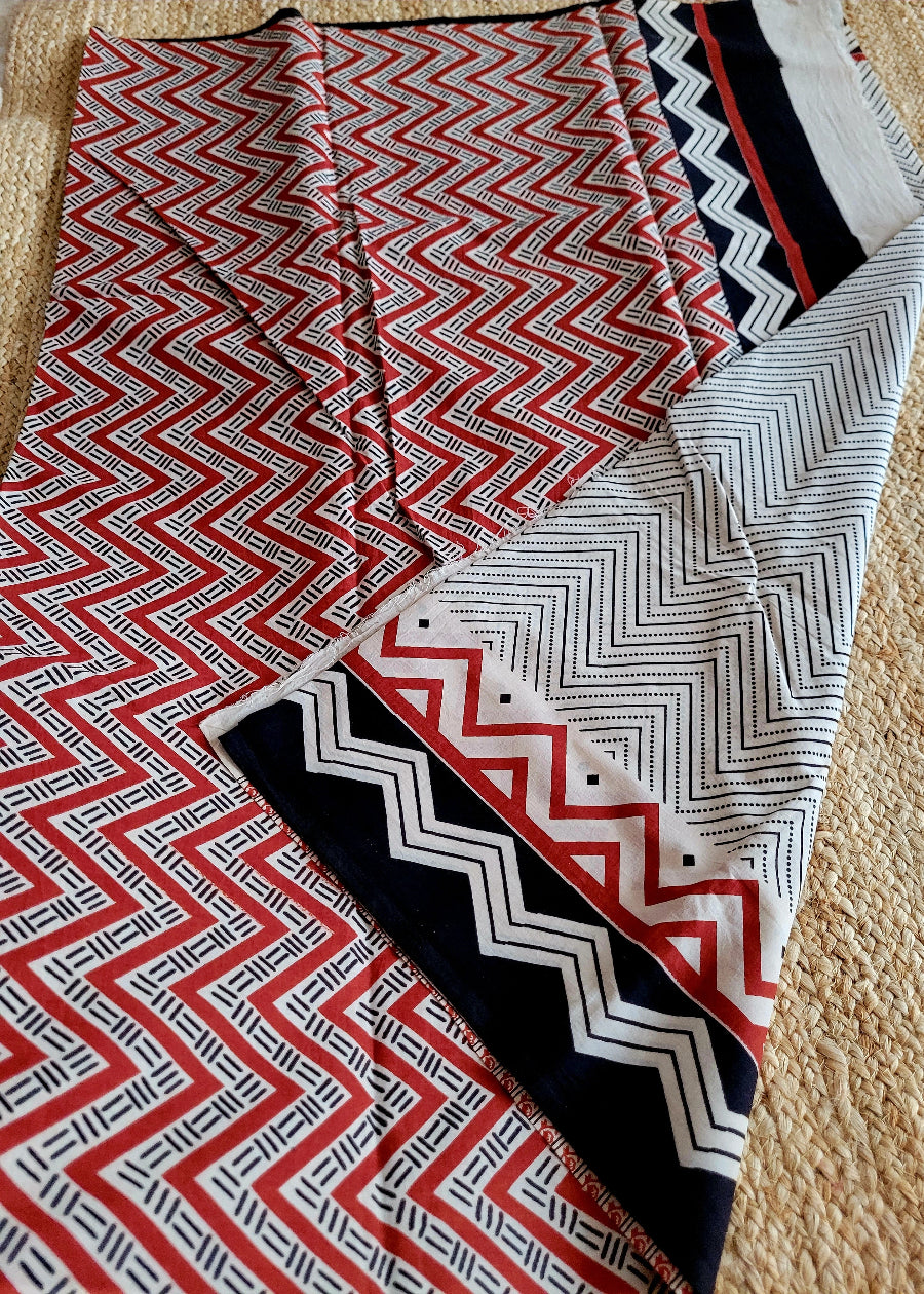 Black And Red Pure cotton Saree- Jaipur