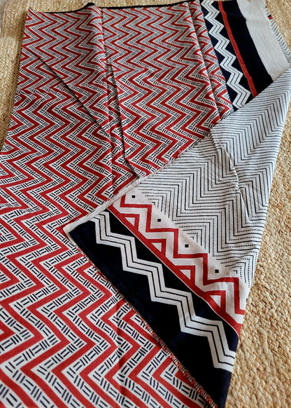 Black And Red Pure cotton Saree- Jaipur