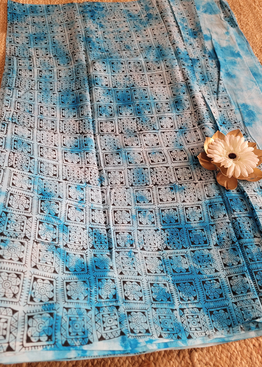 Light Blue Pure Cotton Saree- Jaipur