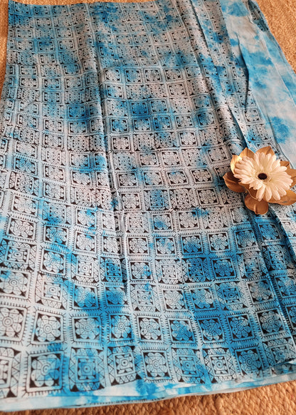 Light Blue Pure Cotton Saree- Jaipur