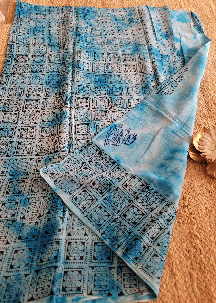Light Blue Pure Cotton Saree- Jaipur