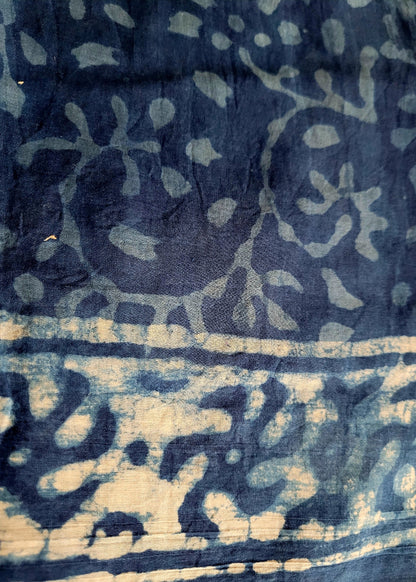 Offwhite And Indigo Blue Pure Cotton Saree- Jaipur