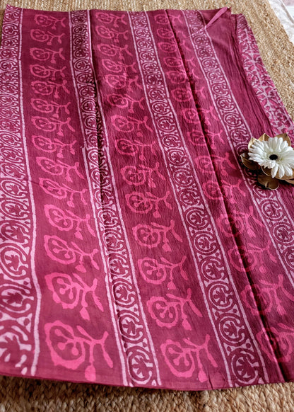 Mauve Pink Pure Cotton Saree- Jaipur