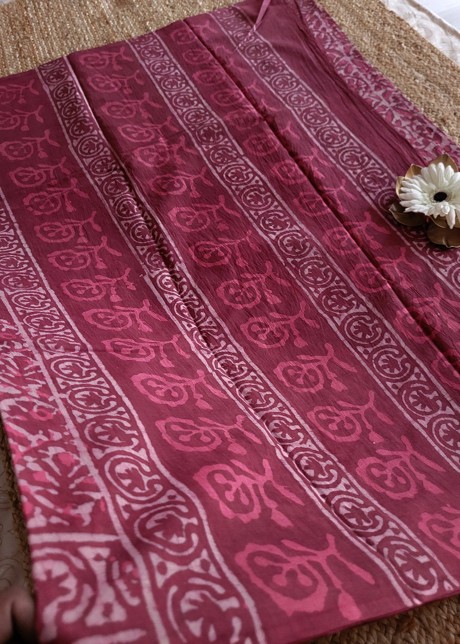 Mauve Pink Pure Cotton Saree- Jaipur