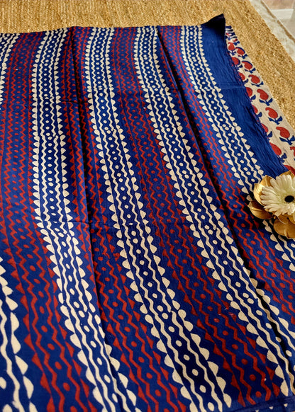 Beige And Maroon Pure Cotton Saree- Jaipur