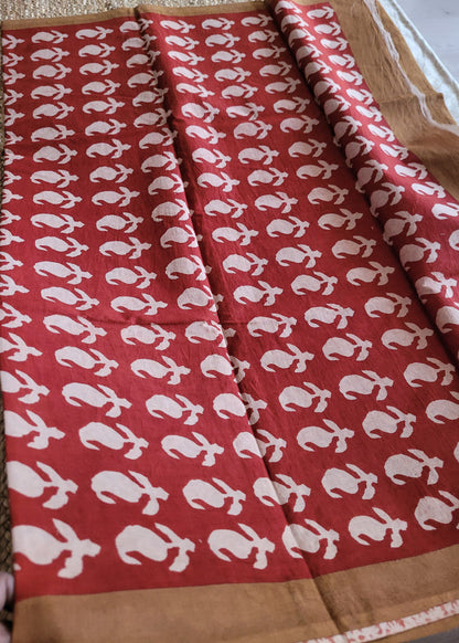 Brown And Maroon Pure Cotton Saree- Jaipur