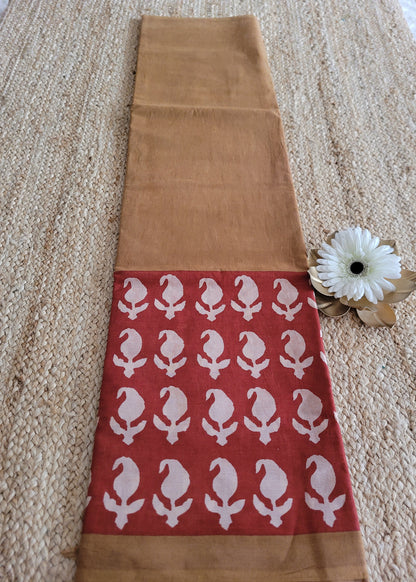 Brown And Maroon Pure Cotton Saree- Jaipur