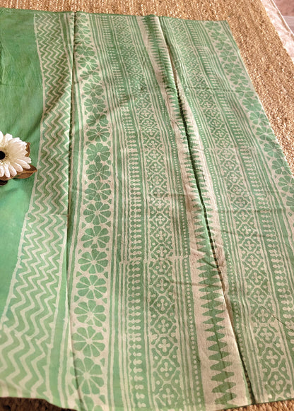 Sage Green Pure Cotton Saree- Jaipur