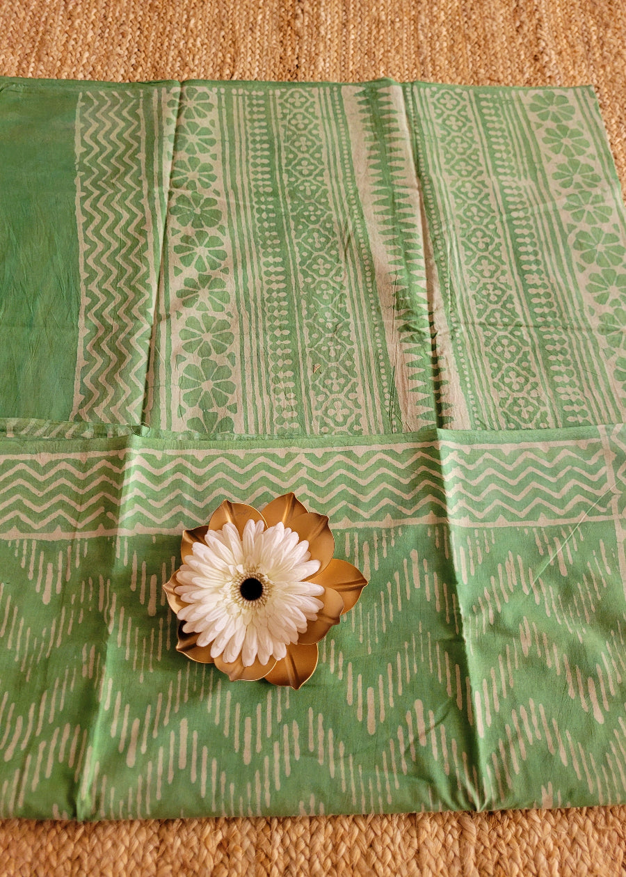 Sage Green Pure Cotton Saree- Jaipur