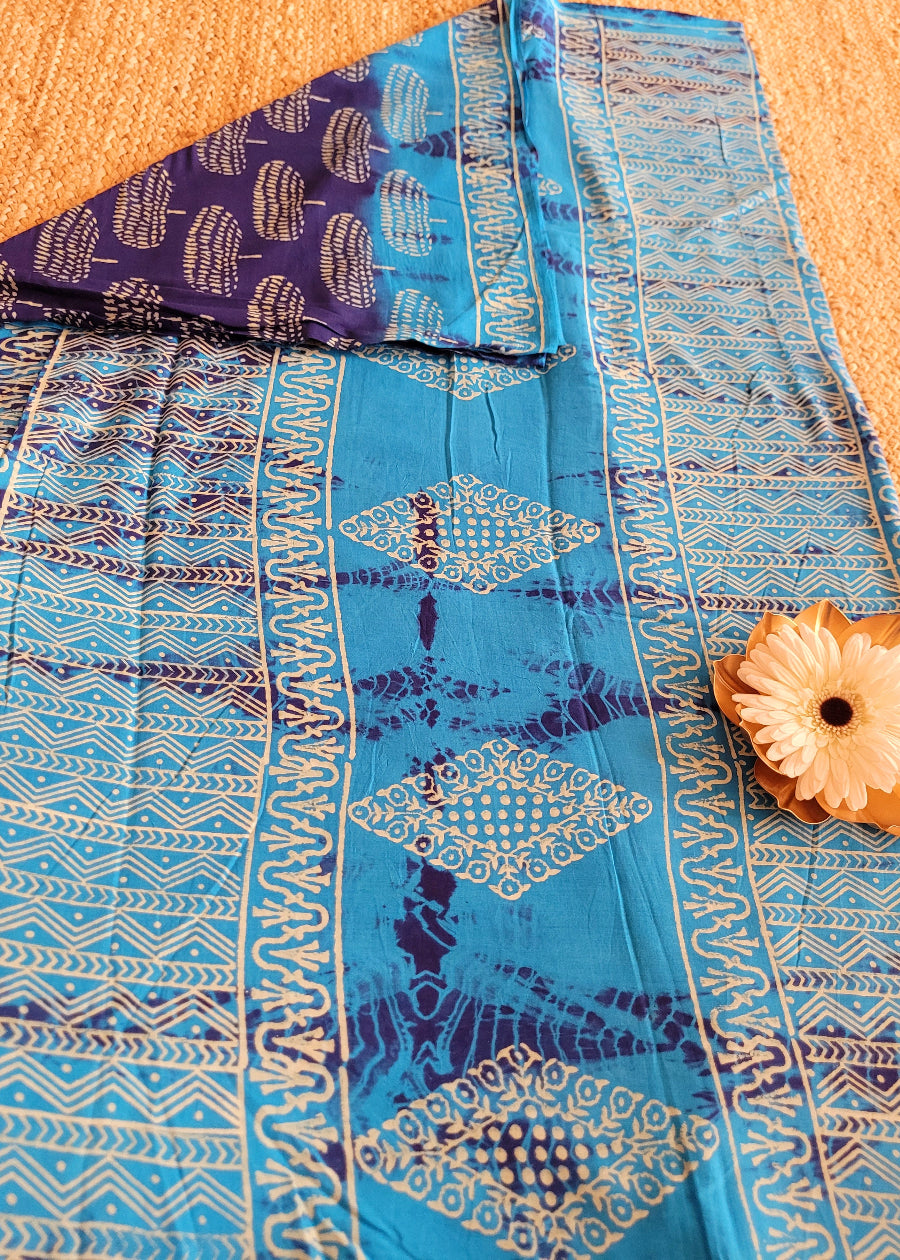 Copper Sulphate Blue And Dark Blue Pure cotton Saree- Jaipur