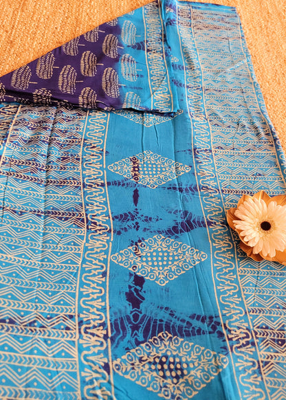 Copper Sulphate Blue And Dark Blue Pure cotton Saree- Jaipur