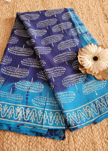 Copper Sulphate Blue And Dark Blue Pure cotton Saree- Jaipur