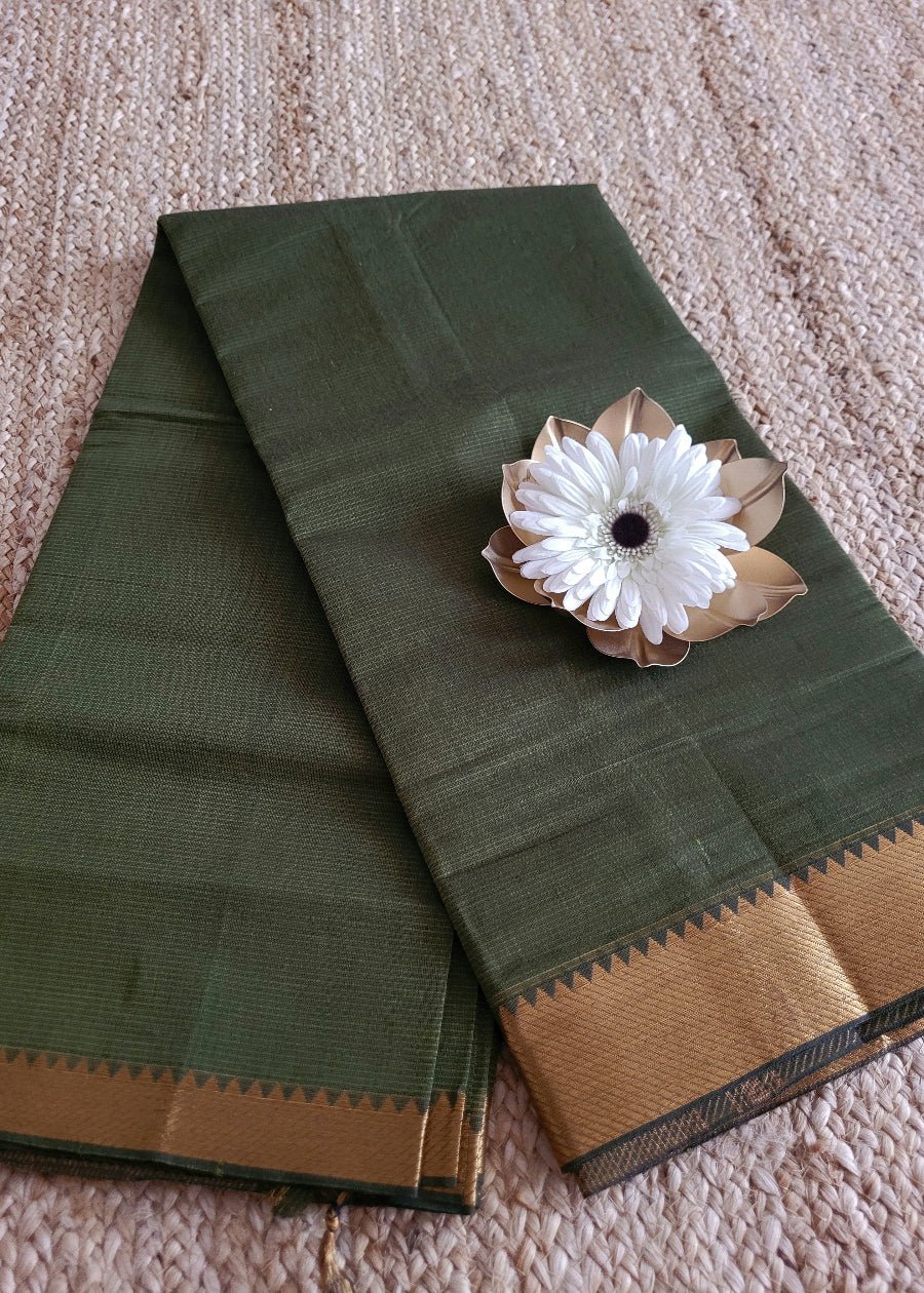 Olive Green Mangalgiri Cotton Saree- Andhra