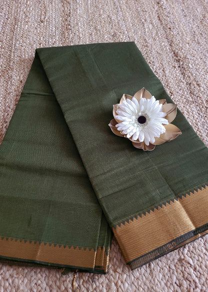 Olive Green Mangalgiri Cotton Saree- Andhra