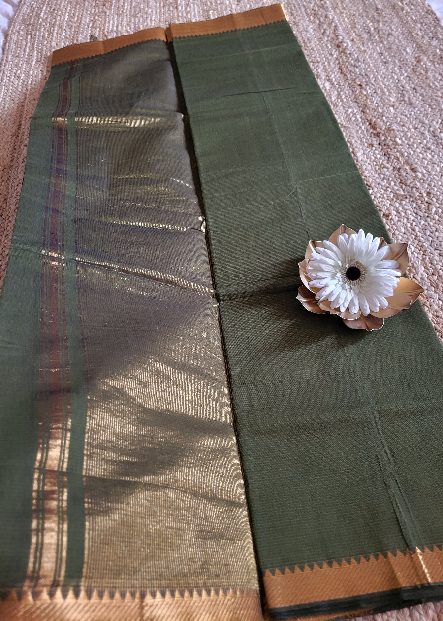 Olive Green Mangalgiri Cotton Saree- Andhra
