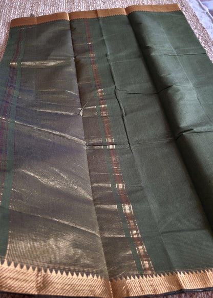 Olive Green Mangalgiri Cotton Saree- Andhra