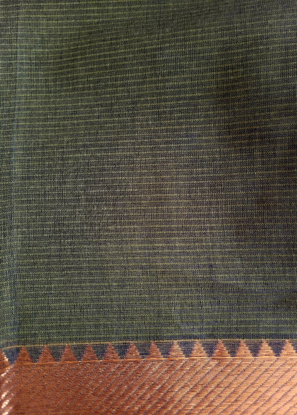 Olive Green Mangalgiri Cotton Saree- Andhra