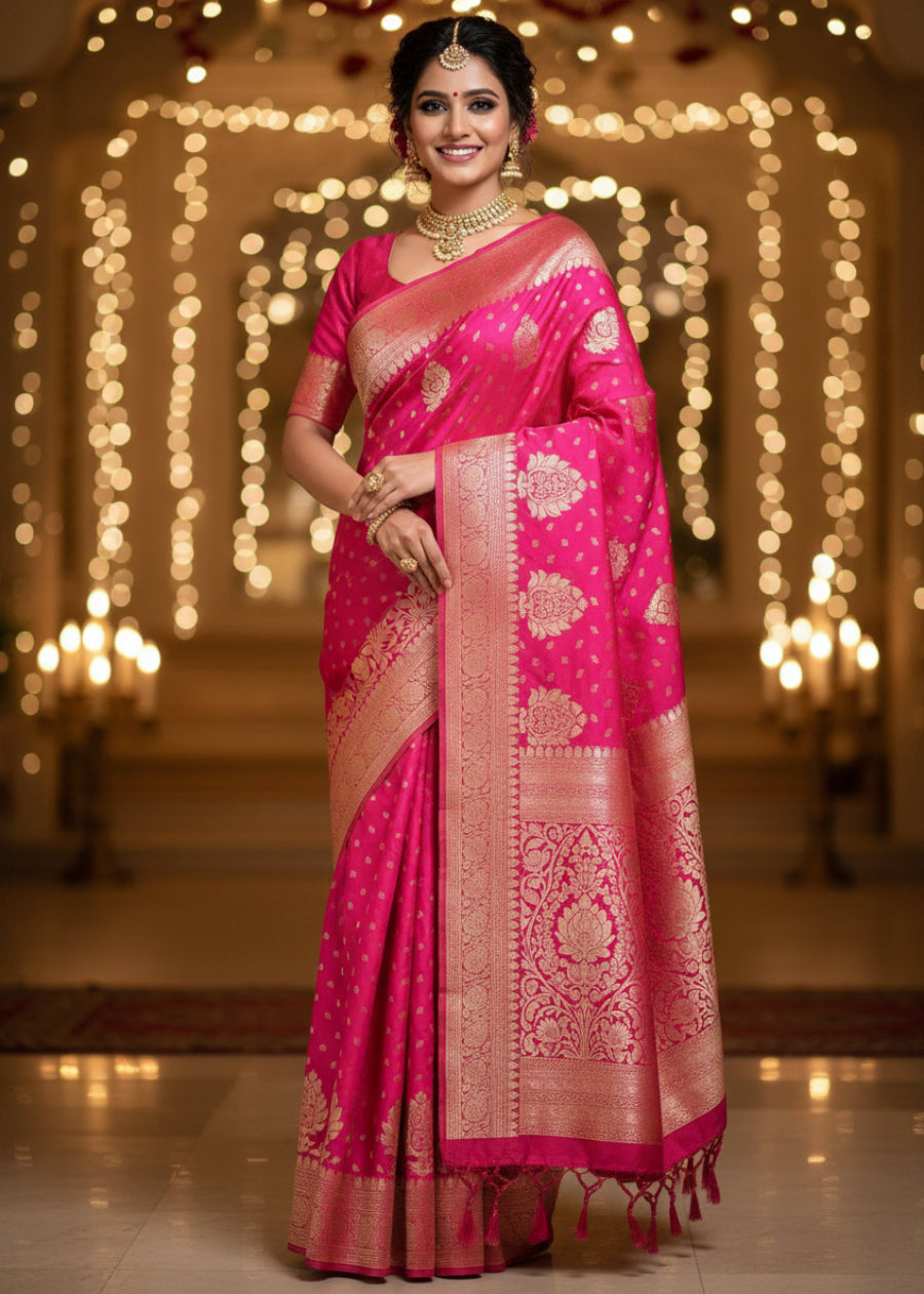 Rani Pink Tussar Silk Saree- Banaras