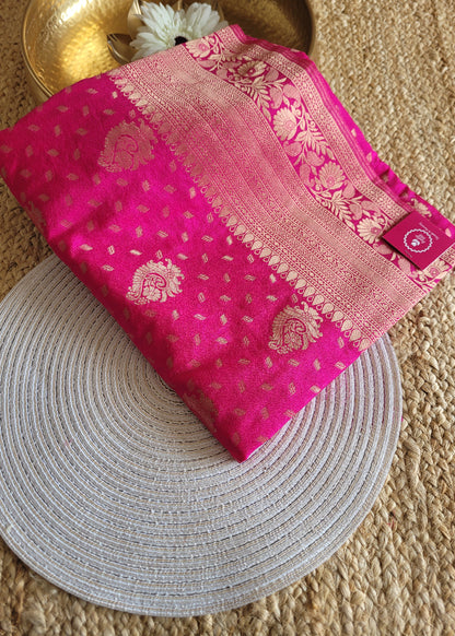 Rani Pink Tussar Silk Saree- Banaras