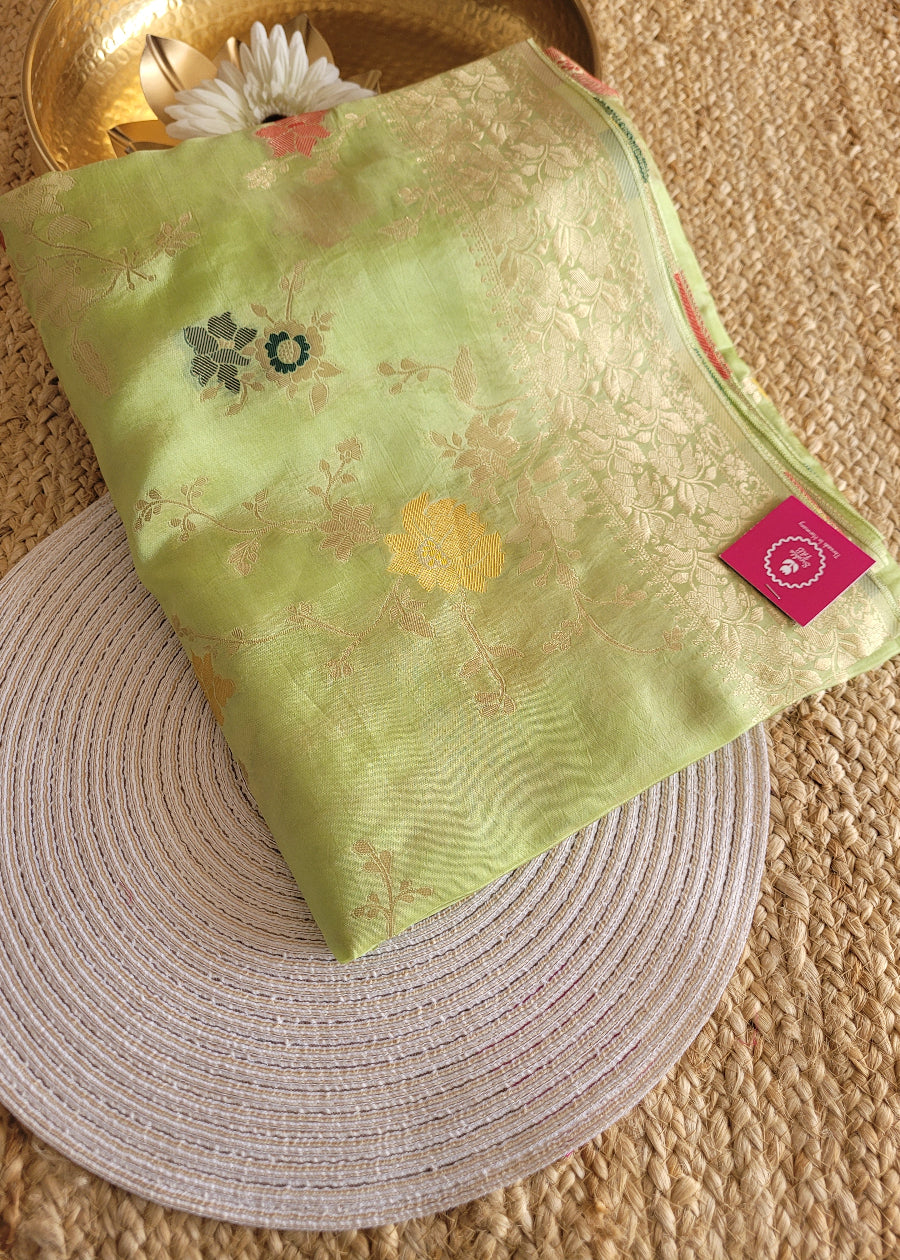 Light Sage Green Mushru Silk Saree- Banaras
