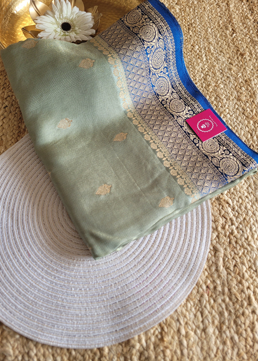 Grey And  Royal Blue Mushru Silk- Banaras