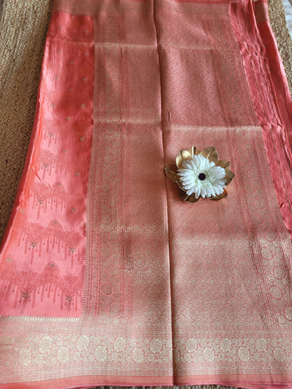 Peach Colour Mushru Silk Saree- Banaras