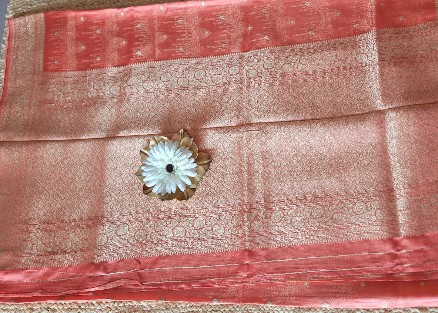 Peach Colour Mushru Silk Saree- Banaras
