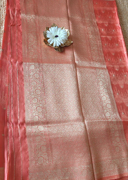 Peach Colour Mushru Silk Saree- Banaras
