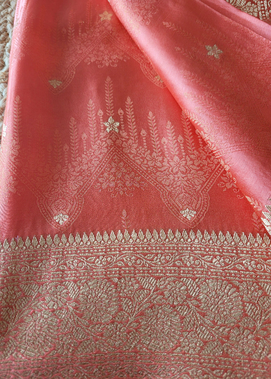 Peach Colour Mushru Silk Saree- Banaras