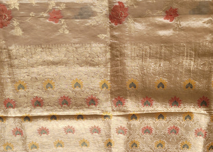 Ivory Colour Mushru Silk Saree- Banaras