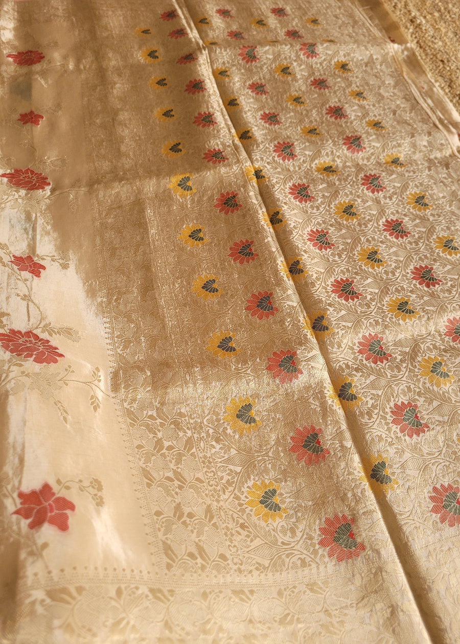 Ivory Colour Mushru Silk Saree- Banaras
