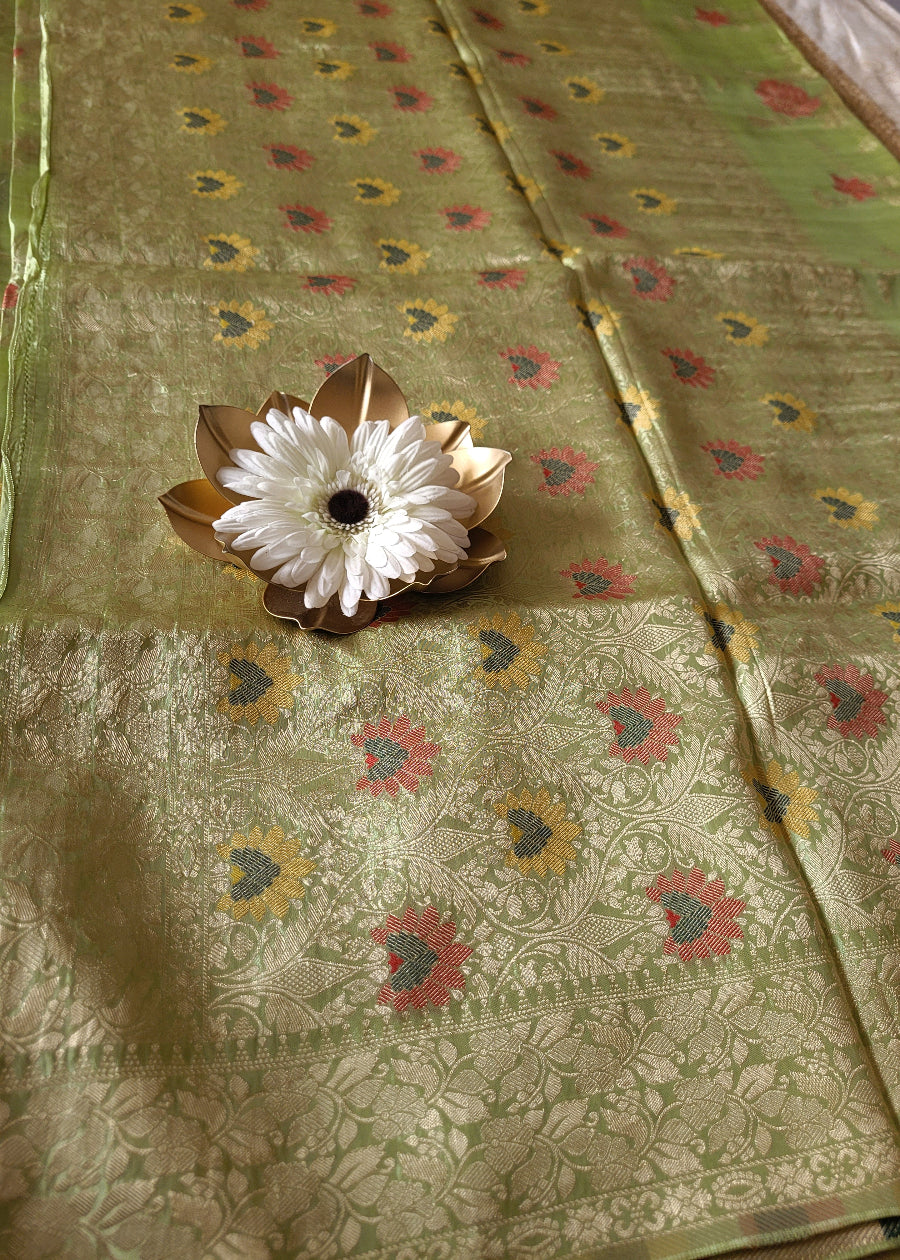 Light Sage Green Mushru Silk Saree- Banaras