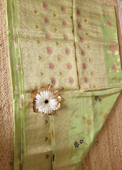 Light Sage Green Mushru Silk Saree- Banaras