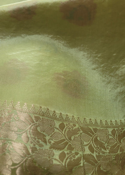 Light Sage Green Mushru Silk Saree- Banaras