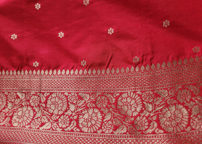 Bright Red Raw Mango Silk Saree- Banaras