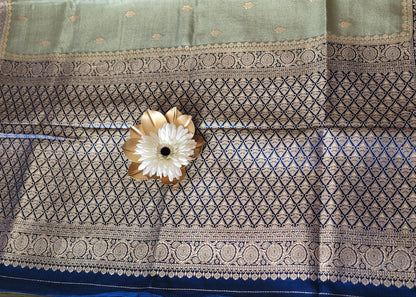 Grey And  Royal Blue Mushru Silk- Banaras
