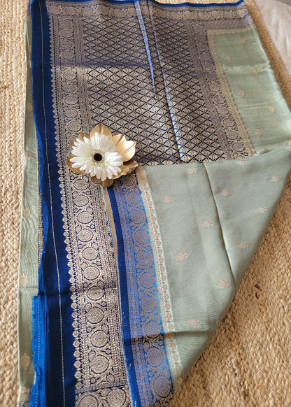 Grey And  Royal Blue Mushru Silk- Banaras