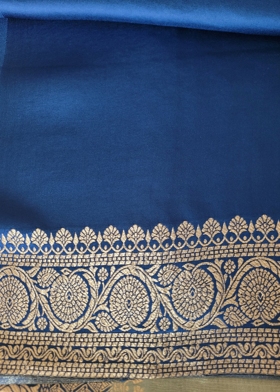 Grey And  Royal Blue Mushru Silk- Banaras