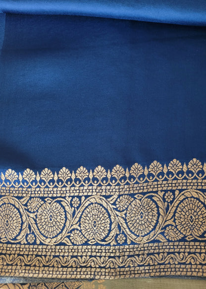 Grey And  Royal Blue Mushru Silk- Banaras
