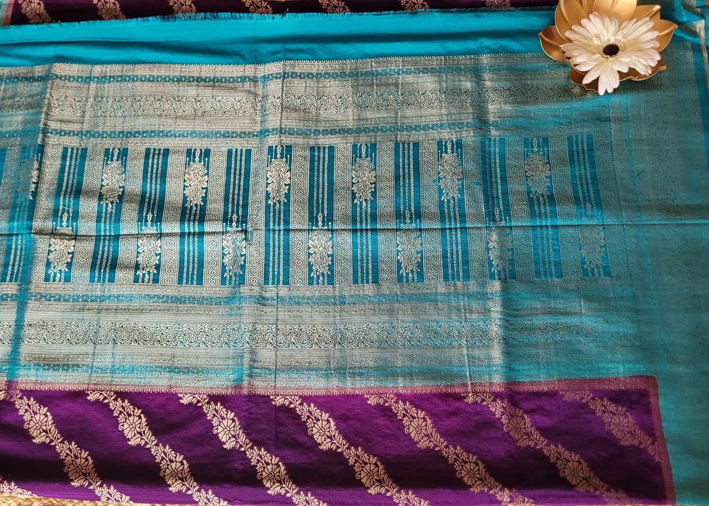 Dark Violet And Coppersulphate Blue Tussar Silk- Banaras