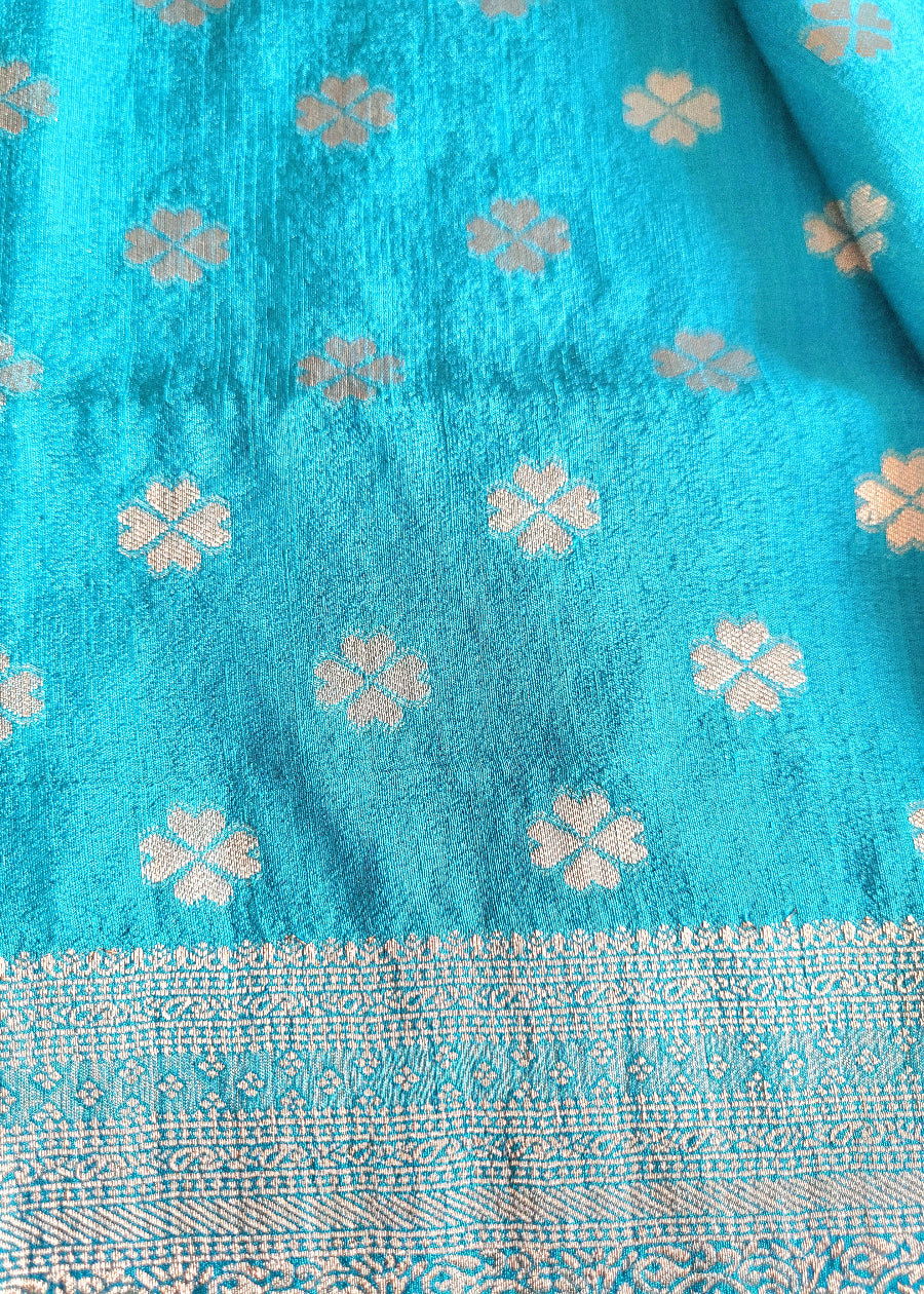 Dark Violet And Coppersulphate Blue Tussar Silk- Banaras