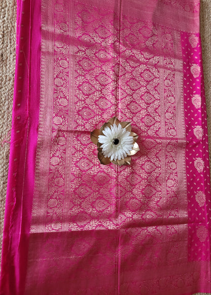 Rani Pink Tussar Silk Saree- Banaras