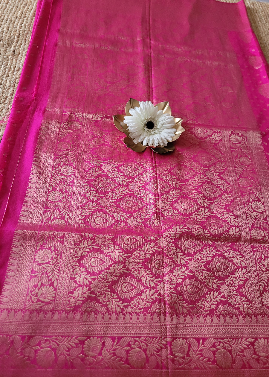 Rani Pink Tussar Silk Saree- Banaras