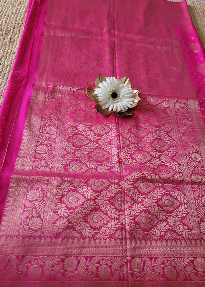Rani Pink Tussar Silk Saree- Banaras