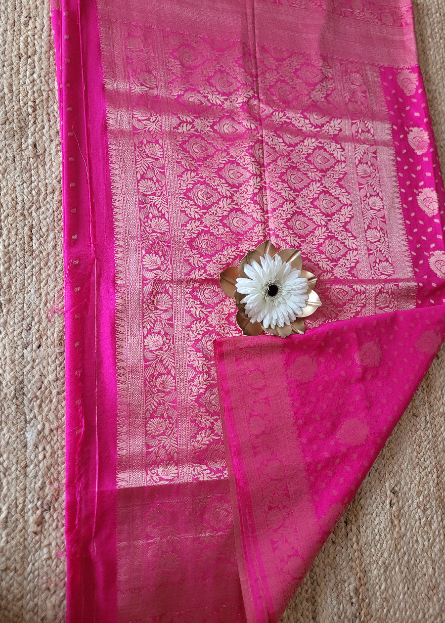 Rani Pink Tussar Silk Saree- Banaras