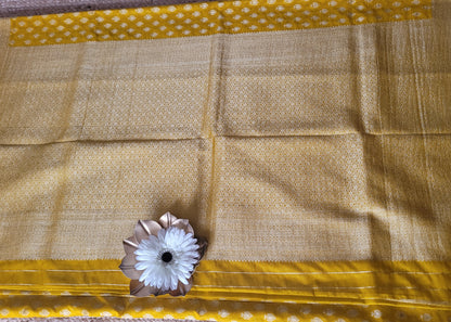 Bright Yellow Semi Georgette Saree-Banaras